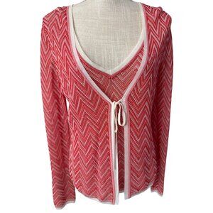 Escada Red Herringbone Knit Cardigan & Tank Set Open Style 40